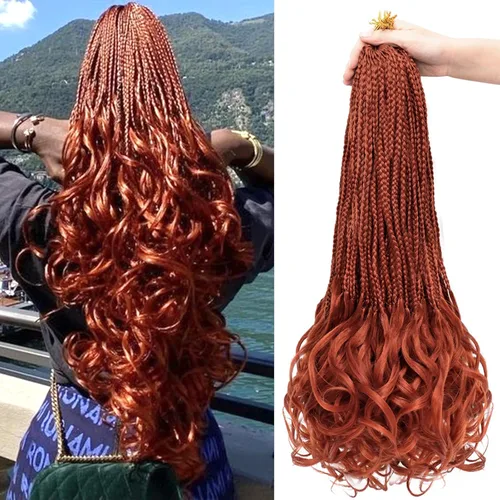 Miniatura 20 de Trenzas de ganchillo rizadas francesas de 22 pulgadas, 8 paquetes, trenzas de caja diosa grises para mujeres, de ganchillo pre-trenzadas con Trenzas