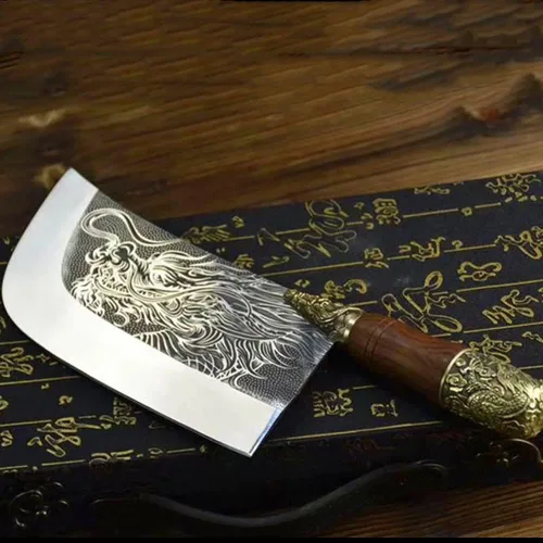 Miniatura 4 de Cuchillo de cocina china hecho a mano de 8 pulgadas, cuchillo de chef multifuncional para carne, cortador de verduras, machete, hoja fija, cuchillo