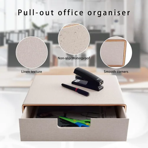 Miniatura 5 de Cajón organizador apilable de piel sintética, suministros de oficina ejecutiva, archivador A4, soporte para joyas, facturas, papel, documentos, Beige
