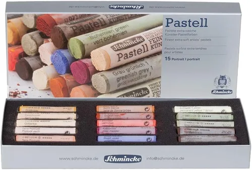 Schmincke - Pasteles, 15 colores"Retrato", 77 415 097, juego en caja con 15 pasteles, pasteles hechos a mano, brillantes, mate aterciopelado,