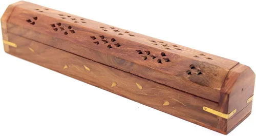 Miniatura 5 de Govinda® Quemador de incienso de ataúd de madera, elefante de 12 pulgadas, incrustaciones de latón, compartimento de almacenamiento