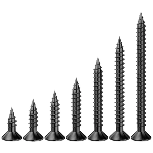 Miniatura 5 de Wensilon (385 piezas) Tornillos de cabeza plana negros para madera, tornillos autorroscantes de cabeza plana para metal rápido, equipados con kit