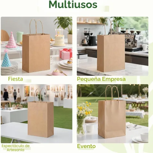 Miniatura 5 de Brothersbox Bolsas pequeñas de papel marrón con asas 100 PCS, 5.25 * 3.25 * 8 pulgadas, bolsas de regalo de papel kraft a granel para manualidades