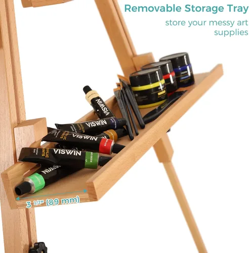 Miniatura 5 de VISWIN Caballete portátil para pintar con bolsa, inclinado plano y ajustable, soporte de caballete de arte de madera de haya, sostiene lienzo