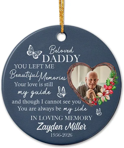 Miniatura 14 de Adorno de cerámica personalizado con texto en inglés "A Piece of My Heart is in Heaven" para Navidad 2026, adorno cardenal rojo conmemorativo