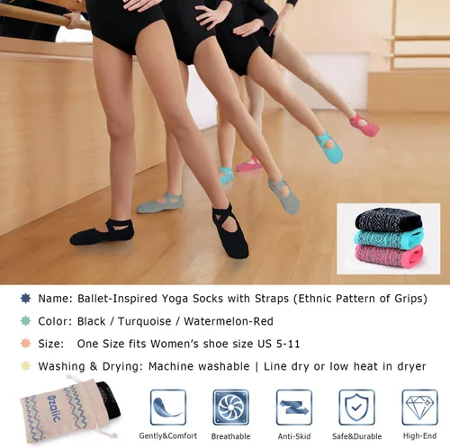 Miniatura 71 de Ozaiic - Calcetines de yoga para mujer con correas y agarres antideslizantes, ideales para pilates, Pure Barre, ballet, danza y entrenamiento