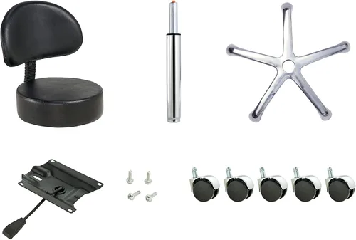 Miniatura 6 de Silla redonda con respaldo, acolchado grueso y resistente, taburete giratorio con ruedas, taburete ajustable con ruedas (con respaldo, negro)