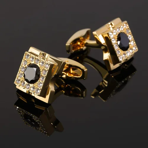 Miniatura 4 de Sogee Gemelos chapados en oro de 18 quilates de cristal negro para hombre, cuadrados, elegantes, gemelos para negocios, bodas, fiestas, regalo único