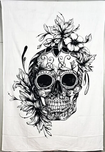 ICC Tapices de calavera en blanco y negro, tapiz psicodélico para colgar en la pared, hippie, hippie, hippie, bohemio, para dormitorio