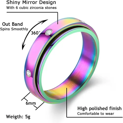 Miniatura 2 de Anillos de ansiedad para mujer, anillos giratorios para aliviar el estrés, 4 unidades, acero de titanio de 0.236 in, tamaño 5-12