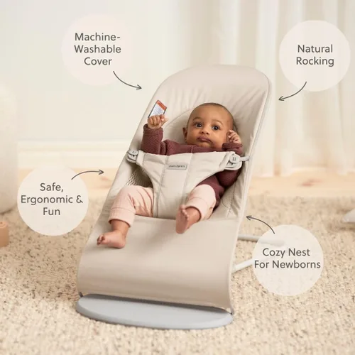Miniatura 2 de BabyBjörn Bouncer Balance Suave, beige claro, tejido/jersey, tritela Asiento gorila ajustable 2 en 1 para bebé y silla para niños pequeños, recién