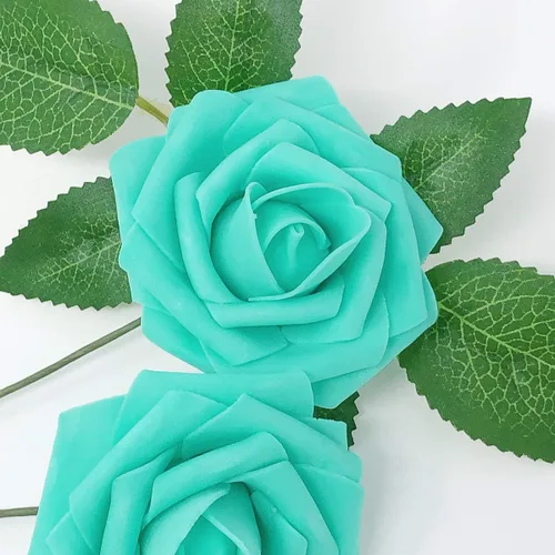 Miniatura 4 de Wrapables® Flor de rosa artificial, flores de tacto real para ramos de boda y centros de mesa, aguamarina