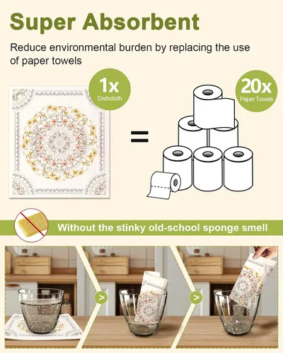 Miniatura 4 de Miss Adola 6 unidades de paños suecos para cocina - paños reutilizables para lavar platos, toallas de cocina absorbentes, lindas y divertidas, Bohemi