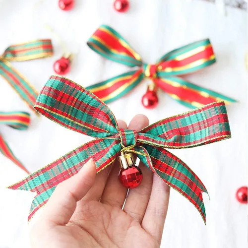 Miniatura 5 de Cinta de Navidad a cuadros 25 yardas cada rollo 100% poliéster con borde tejido gingham para manualidades navideñas, envoltura de regalos