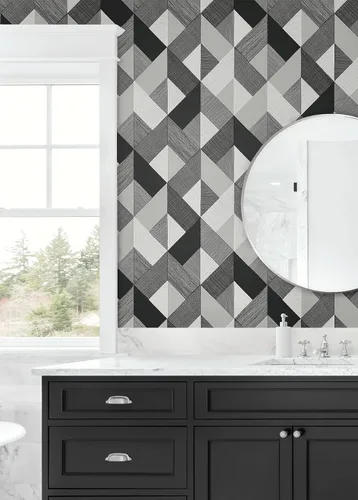Miniatura 7 de NextWall Stacy Garcia Home Marquetry Papel tapiz geométrico para despegar y pegar (Greystone)