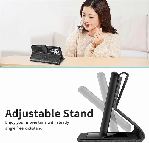 Miniatura 6 de Funda tipo cartera para Samsung Galaxy S22 Ultra 5G, piel sintética de alta calidad con diseño de árbol en relieve [atril] [ranuras para tarjetas]
