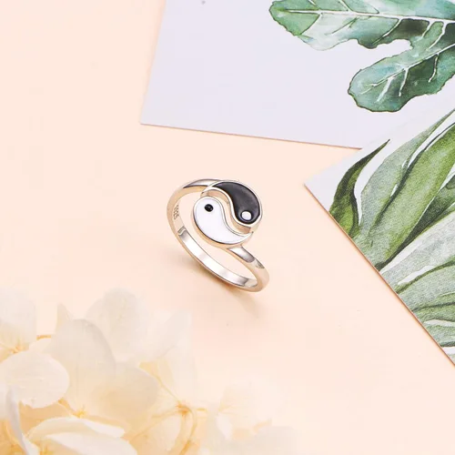 Miniatura 5 de Anillo de plata de ley S925 Yin Yang ajustable abierto Taiji para mujeres y hombres