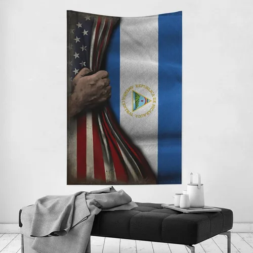 Miniatura 4 de Tapiz de mitad de bandera estadounidense y mitad de bandera de Nicaragua, 60 x 40 pulgadas, divertido tapiz estético, arte de pared para dormitorio