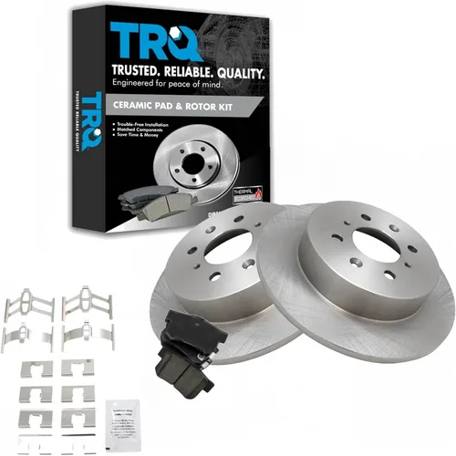 Miniatura 161 de TRQ Kit de rotor de freno trasero y pastillas de cerámica Posi premium compatible con camioneta Chevy GMC