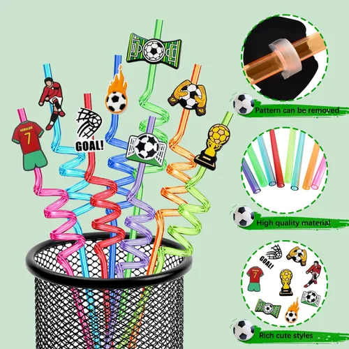 Miniatura 3 de 8 popotes de decoración de fiesta de fútbol, popotes de plástico reutilizables, para el día del juego, deportes, fútbol, fiesta de cumpleaños