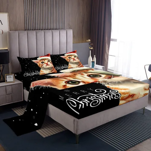 Miniatura 36 de Erosebridal Juego de ropa de cama individual con diseño de árbol de Navidad, muñeco de nieve, decoración de corona de Navidad, sábana bajera