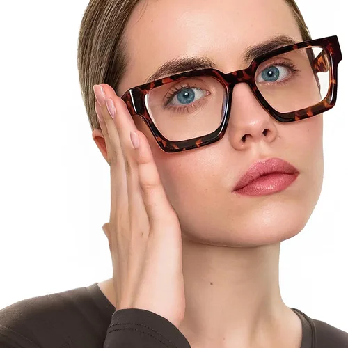 Miniatura 2 de livho Marco de gafas de gran tamaño para mujer y hombre, lentes rectangulares de moda para computadora, marco elegante *Tortuga de coco