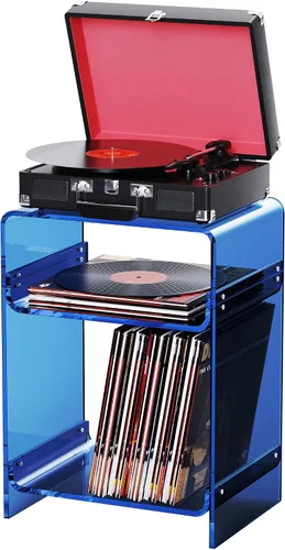 Miniatura 21 de Mesa para tocadiscos de acrílico con estante de almacenamiento, mesa auxiliar transparente para noche (verde, grande)