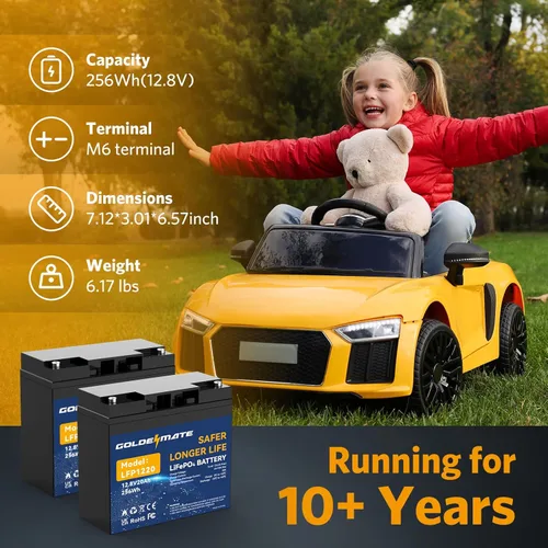 Miniatura 2 de GOLDENMATE Batería LiFePO4 de 12 V 20 Ah (2 paquetes), batería de litio de 12 V con más de 5000 ciclos profundos, BMS integrado y celdas de batería