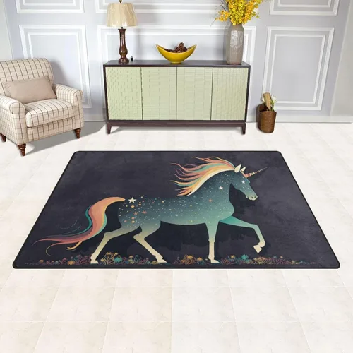 Miniatura 4 de Vnurnrn Alfombra de área (estilo plano de unicornio), suave, lavable, para interiores y exteriores, decoración del hogar, sala de estar, comedor