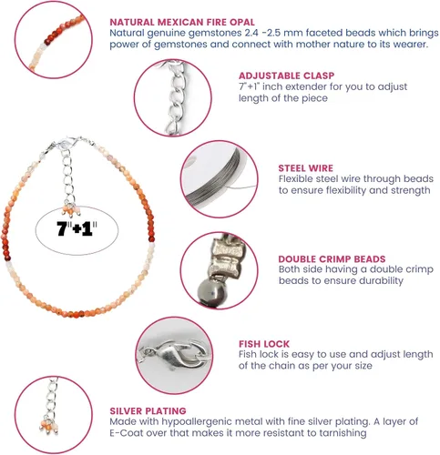 Miniatura 40 de Gempires - Pulseras de cuentas de piedras preciosas hechas a mano, ligeras, de cristal, para uso diario, hipoalergénicas, de 8 pulgadas, chapadas