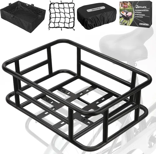 Miniatura 9 de RAYMACE Cesta trasera para bicicleta con red de carga y forro Cesta grande para bicicleta, montaje perfecto para bicicleta eléctrica