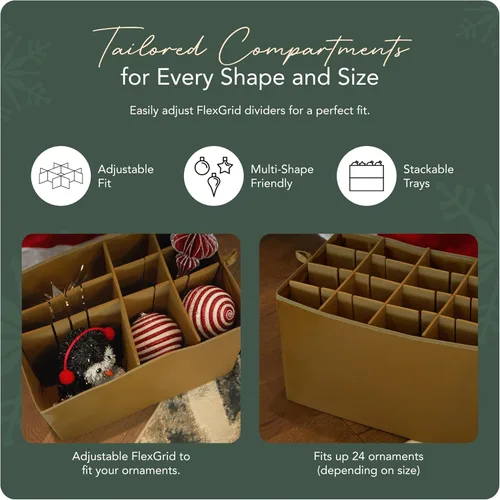 Miniatura 5 de Covermates Keepsakes – Caja de almacenamiento ajustable de 72 piezas – Capacidad para adornos de 4 pulgadas – Resistente – Asas – apilables