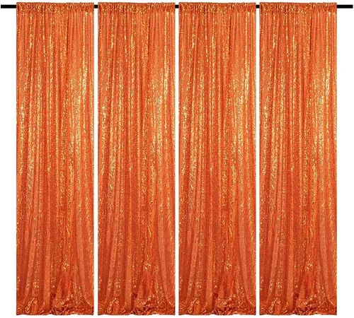Miniatura 36 de Cortina tipo telón de fondo de lentejuelas rojas de 4 x 8 pies, 2 paneles de cortinas de fondo brillantes con purpurina para decoración de Rojo