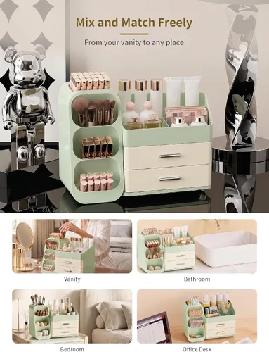 Miniatura 8 de Organizador de maquillaje con cajones para tocador, espacioso estuche de exhibición de cosméticos, solución de almacenamiento perfecta para tus