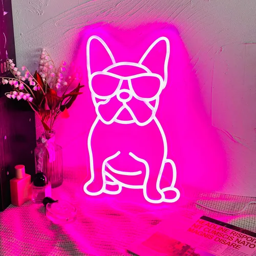 Miniatura 5 de Letrero de neón de Bulldog Francés con gafas LED de luces de neón Fench Bulldog Accesorios Decoración Frenchie Bulldog Francés Regalos