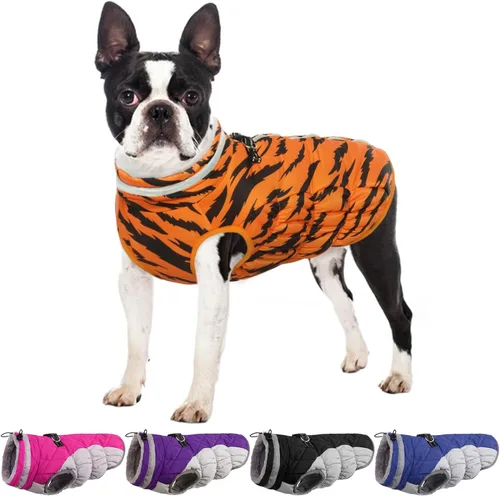 Miniatura 15 de Abrigo de invierno para perro, chaqueta grande para perro, chaqueta impermeable para mascotas con cremallera trasera, abrigo para mascotas con arnés