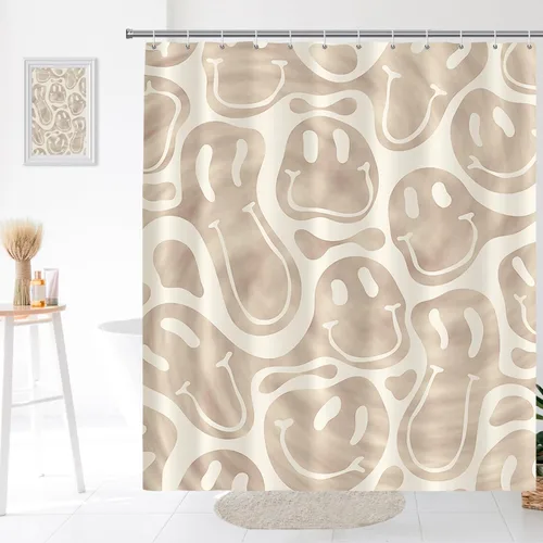 Decoración de baño hippie retro, cortina de ducha de vaca y fresa, tela de poliéster impermeable, 72 x 72 pulgadas, albaricoque
