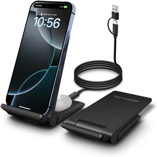 Miniatura 8 de Cargador inalámbrico de 25 W, estación de carga inalámbrica plegable 2 en 1 para Apple iPhone 16/16 Pro/15/14/13/12/11/Plus/SE/X/Airpods, PDKUAI 15W