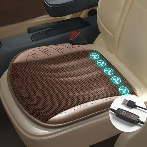 Miniatura 11 de Protector de cojín de asiento de automóvil refrigerado, transpirable, con 5 ventiladores, cable USB para asiento de automóvil, silla de oficina