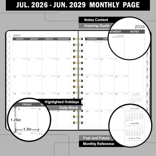 Miniatura 4 de Agenda mensual 2026-2028, agenda mensual de 3 años 2026-2028, enero 2026 a diciembre 2028, calendario de 36 meses con tapa dura, bolsillo