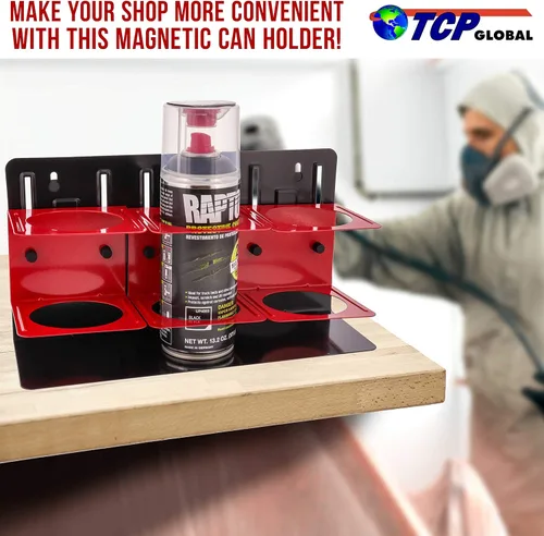 Miniatura 5 de TCP Global Soporte magnético para latas de aerosol, soporte para 3 latas de aerosol, organizador de latas de aerosol, estante magnético