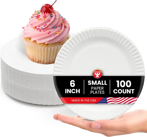 Miniatura 15 de Hygloss Platos de Papel Pequeños a Granel de 6 Pulgadas - Platos de Postre Desechables para Fiestas, Pasteles, Aperitivos, Bocadillos, Vajilla