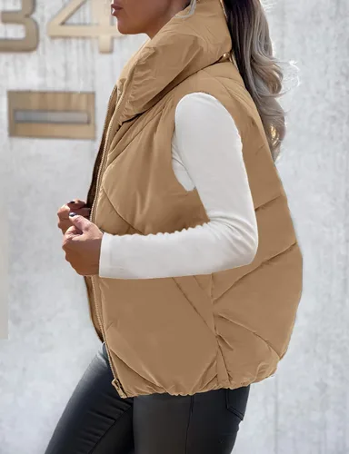 Miniatura 2 de MEROKEETY Chaleco acolchado sin mangas con cremallera para mujer, con cuello alto, con bolsillos