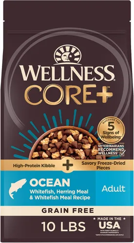 Miniatura 19 de Wellness CORE+ Alimento seco para perros con trozos liofilizados, sin granos, alta proteína, natural, receta de caza silvestre con pato, cordero