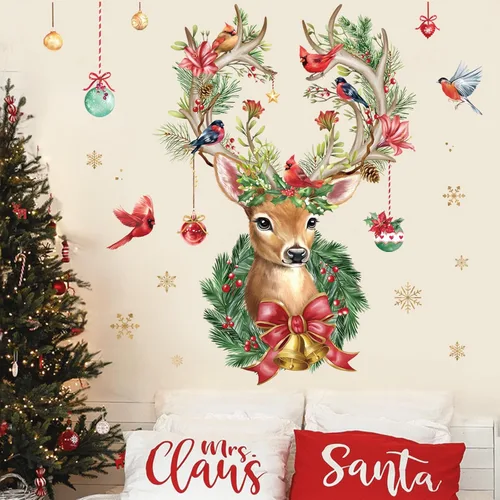 Miniatura 10 de Wondever Pegatinas de pared de camiones rojos - Gnomos, árbol de Navidad, calcomanías de arte para ventana para fiesta, decoración navideña