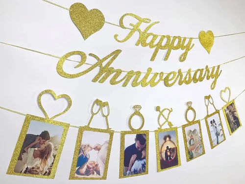 Miniatura 2 de Decoraciones de fiesta de feliz aniversario, pancarta y pancarta de fotos para decoración de fiesta de boda