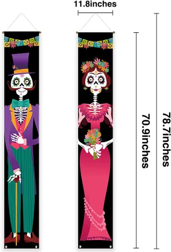 Miniatura 2 de Allenjoy Cartel de Día de los Muertos para puerta, cartel de Halloween, disfraz de México, Día de los Muertos, baby shower, suministros de fiesta