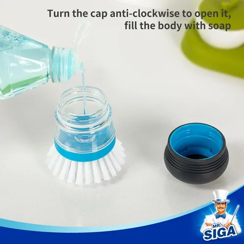 Miniatura 4 de MR.SIGA Cepillo dispensador de jabón, cepillo de cocina para limpiar platos, ollas, sartenes, fregaderos, paquete de 1, azul marino y azul