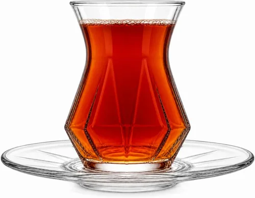 Miniatura 3 de Juego de 6 vasos de té turco con platillos, tazas de té transparentes de diseño especial para bebidas calientes y té de hierbas, tazas de té