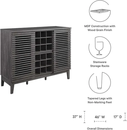Miniatura 9 de Modway Render Mid-Century - Armario moderno para bar de vinos, color carbón, 17 x 46 x 37 pulgadas